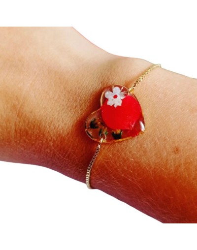 Pulsera pétalos rojos de otoño mujer encapsulado en resina