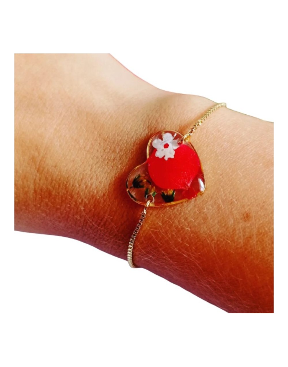 Pulsera pétalos rojos de otoño mujer encapsulado en resina