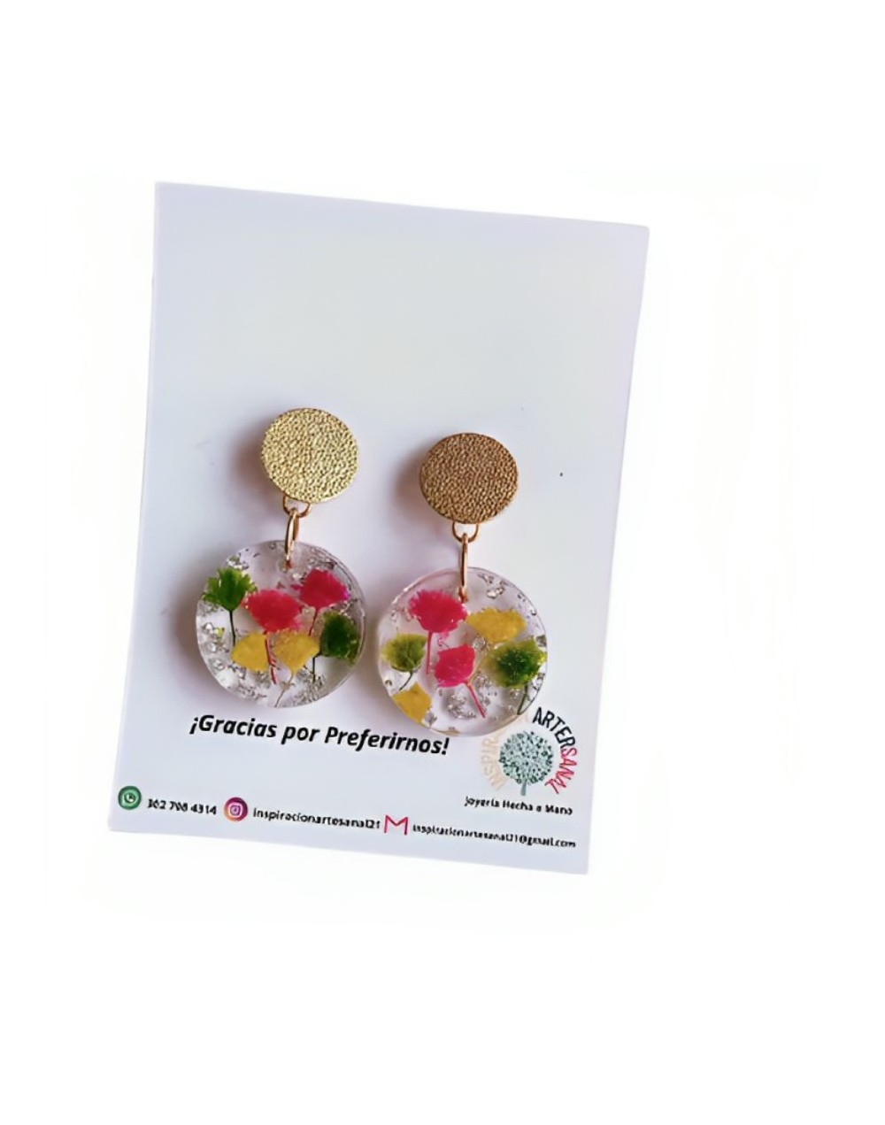 Aretes en flores naturales gipsófilas  vivas de otoño en broche en bronce bañado en oro 