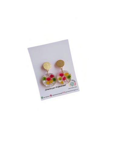 Aretes en flores naturales gipsófilas  vivas de otoño en broche en bronce bañado en oro 