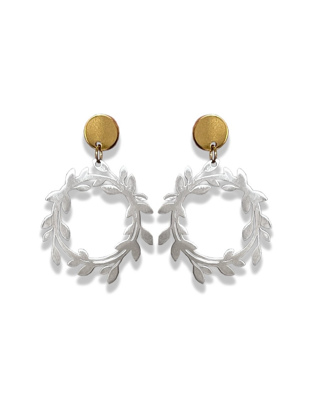 Aretes en acero inoxidable con forma de corona de laurel