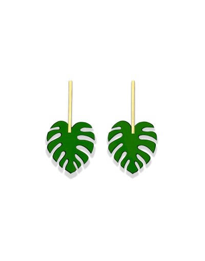 Aretes verdes con forma de hoja de monstera