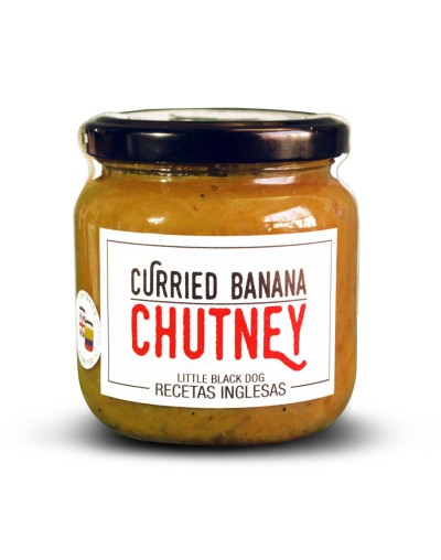 Curried banana chutney o conserva británica de banano pimentón y especias de la india