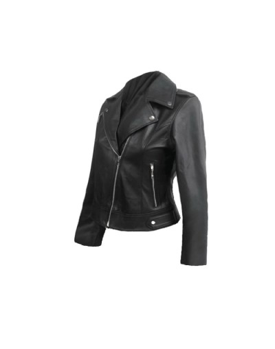 Chaqueta tipo chamarra  en cuero para dama