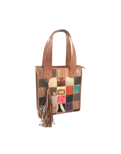 Bolsa en cuero artesanal cuadros de colores 