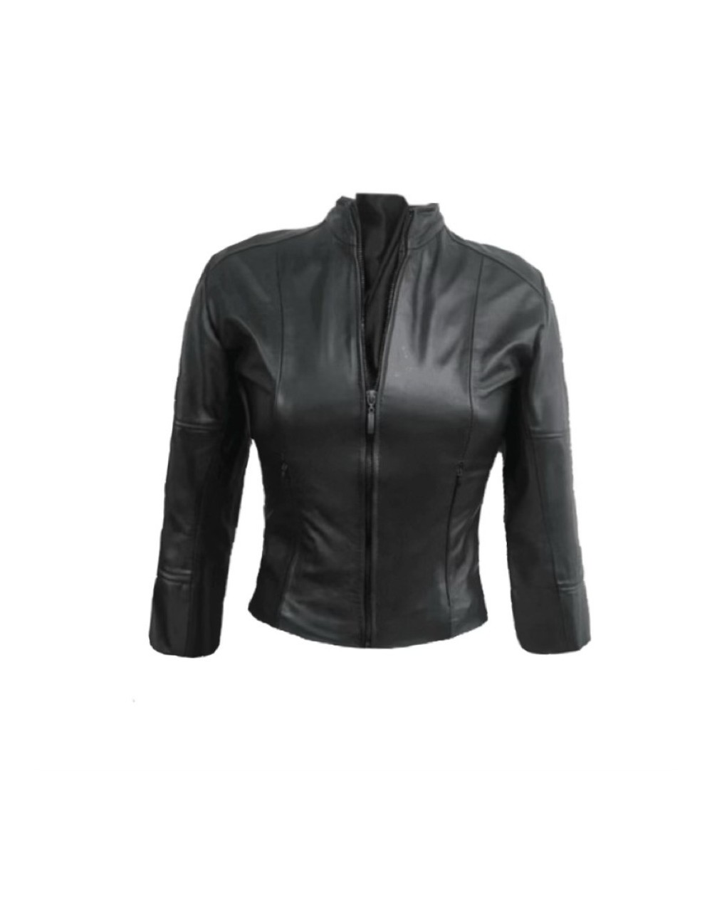 Chaqueta cuello liso mujer cuero