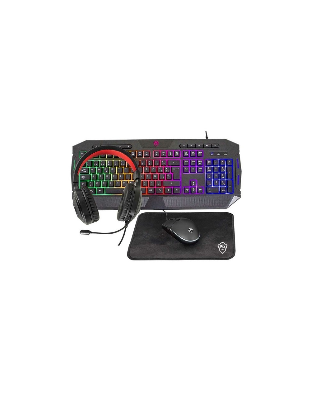 Combo alámbrico teclado + mouse + audífonos + padmouse
