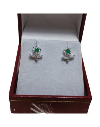 Aretes flor en plata925 con esmeralda