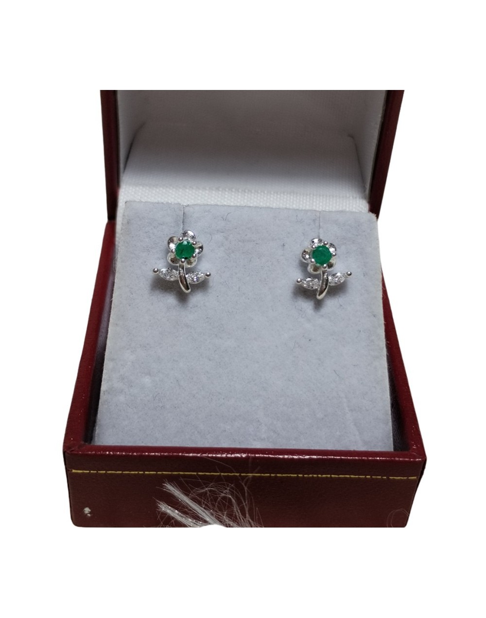 Aretes flor en plata925 con esmeralda