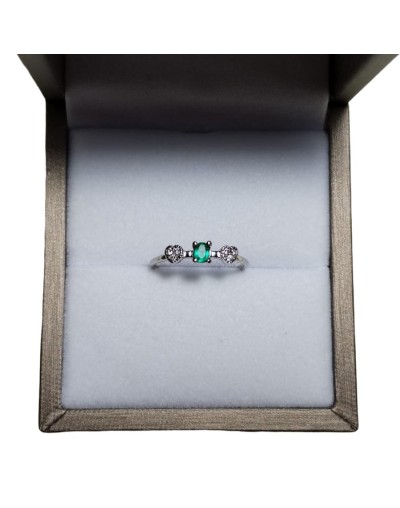 Anillo oro blanco 18k esmeralda diamante