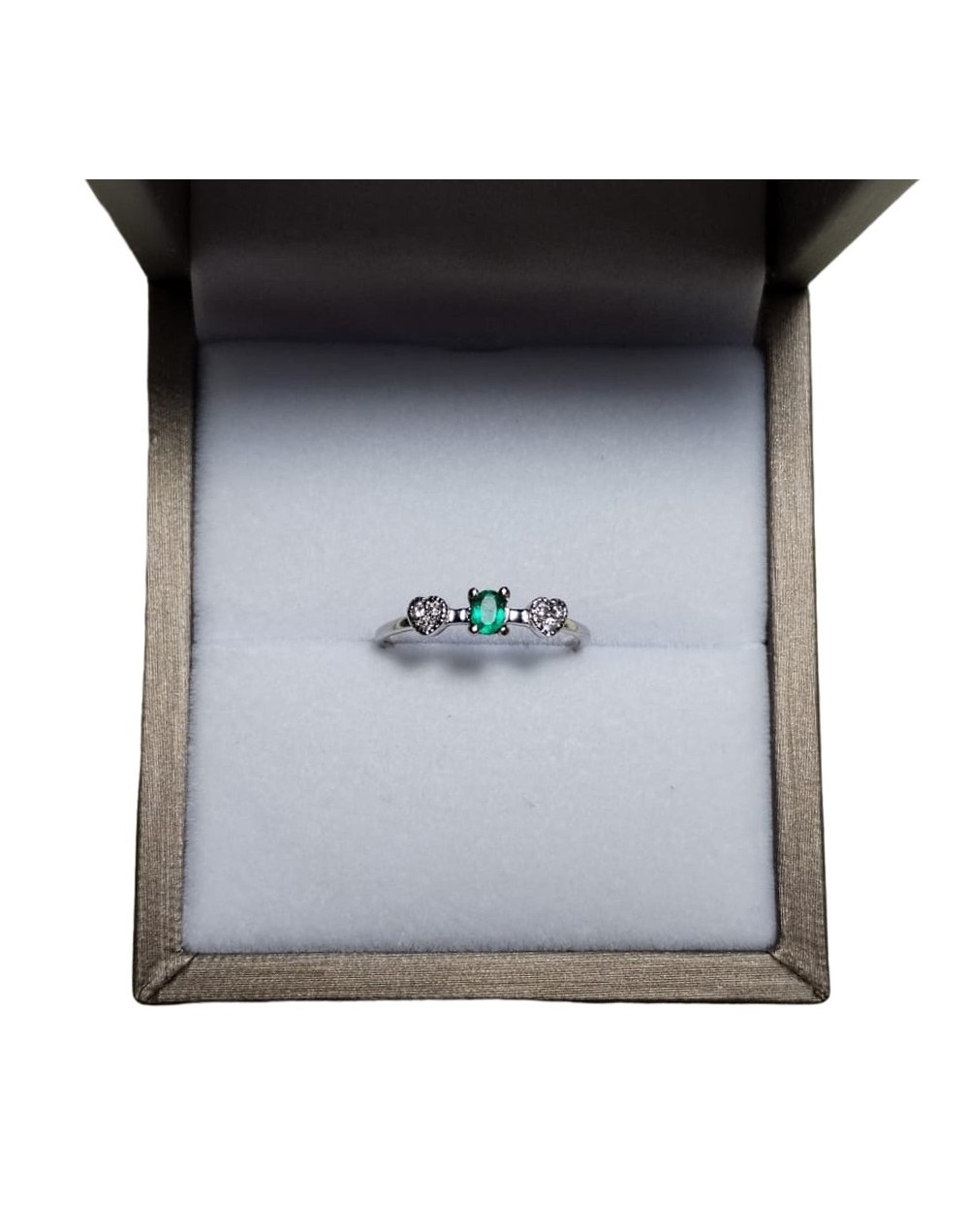 Anillo oro blanco 18k esmeralda diamante