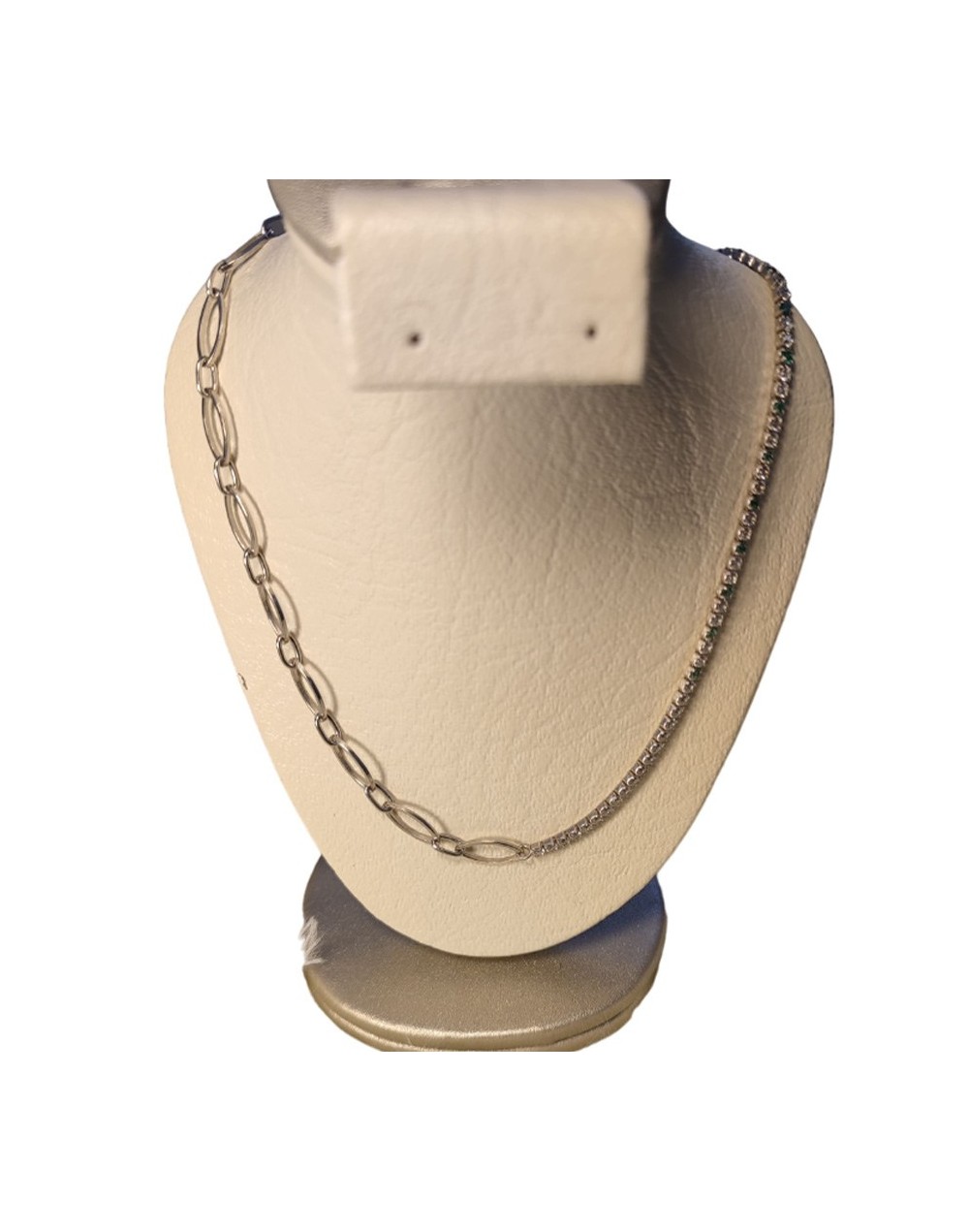 Cadena plata con esmeralda y zircón