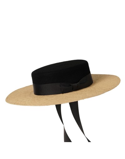 sombrero Black felt and nogal straw hat