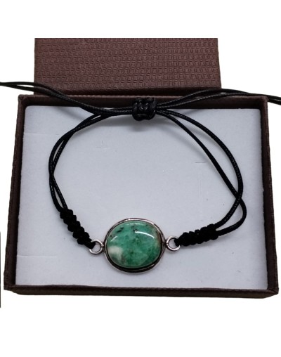 Pulsera hilo y plata925 con esmeralda cabujon