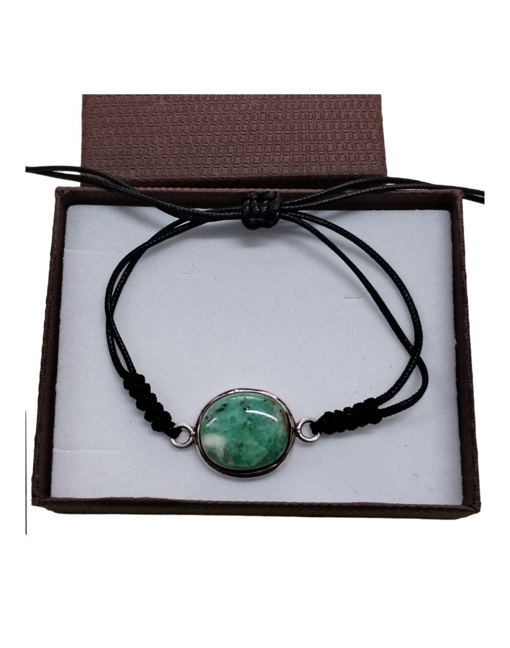 Pulsera hilo y plata925 con esmeralda cabujon