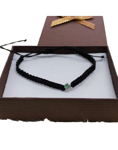 Pulsera plata y esmeralda redonda bisel