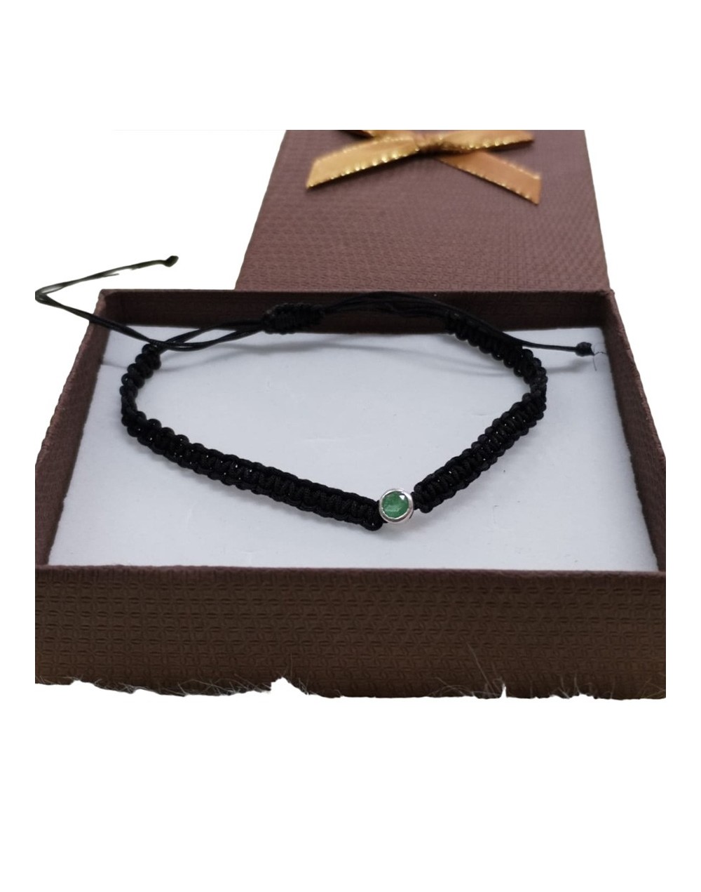 Pulsera plata y esmeralda redonda bisel