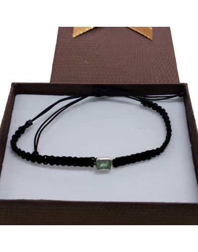 Pulsera plata y esmeralda cuadrada bisel