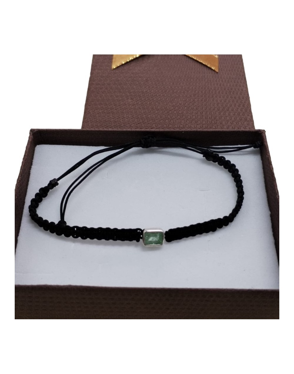 Pulsera plata y esmeralda cuadrada bisel