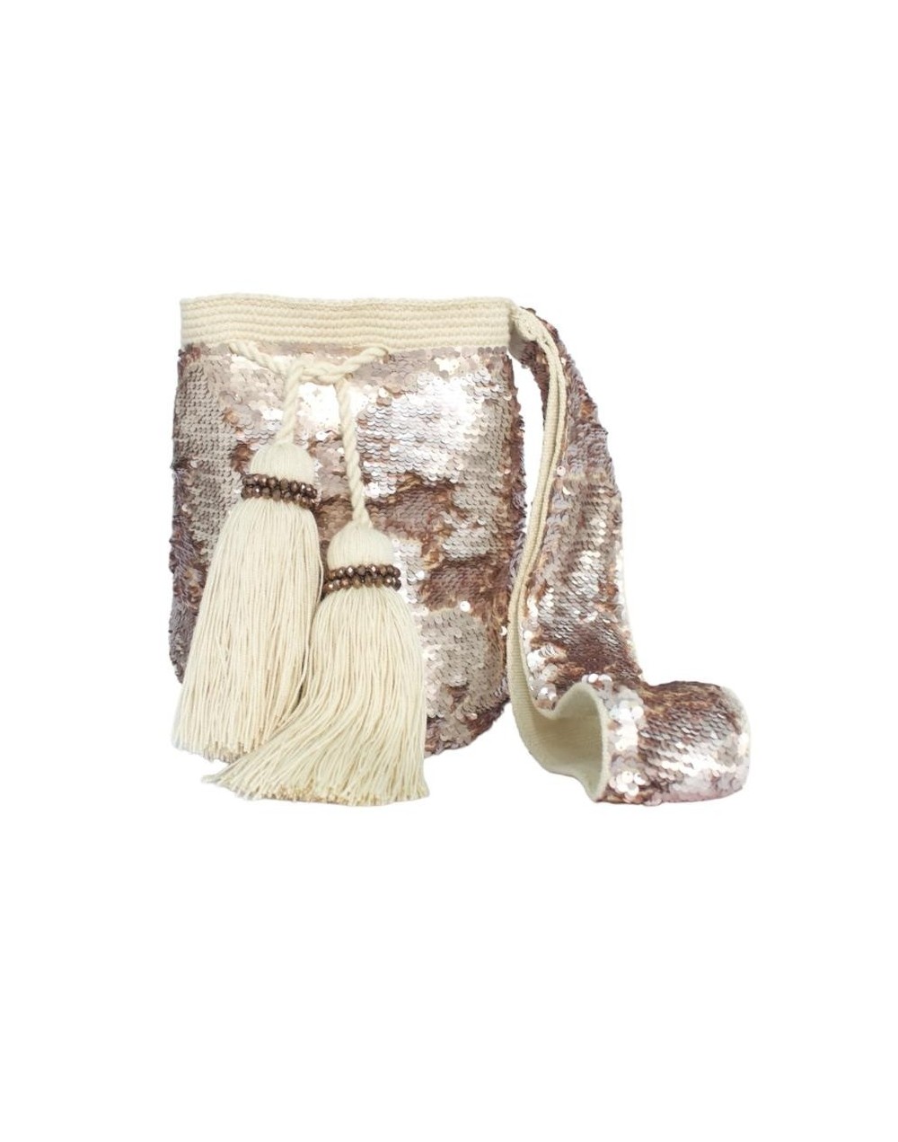 Mochila wayuu artesanal lentejuelas palo de rosa