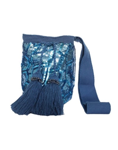 Mochila wayuu artesanal lentejuelas azules