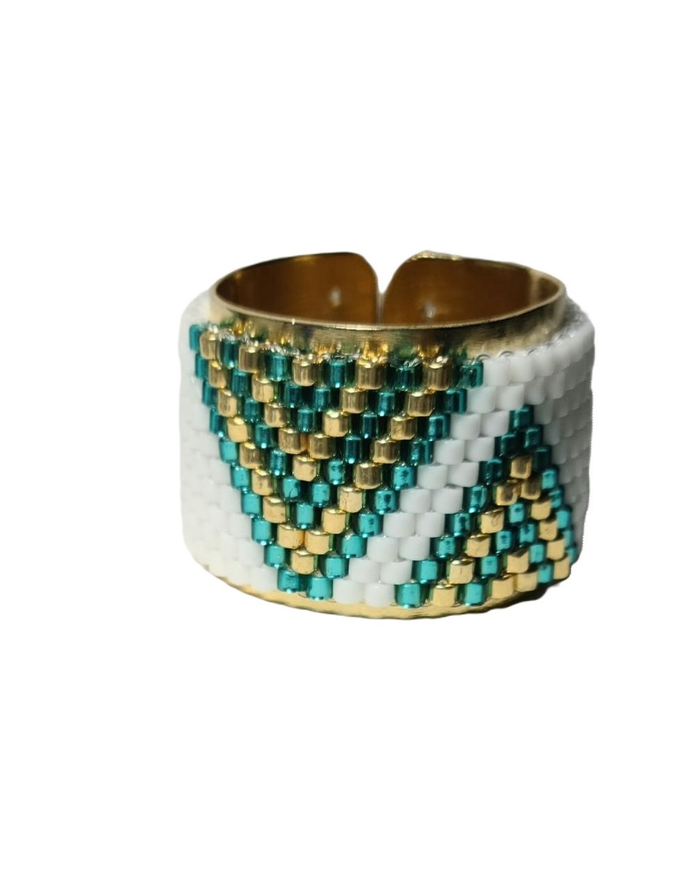Anillo ajustable blanco verde y dorado