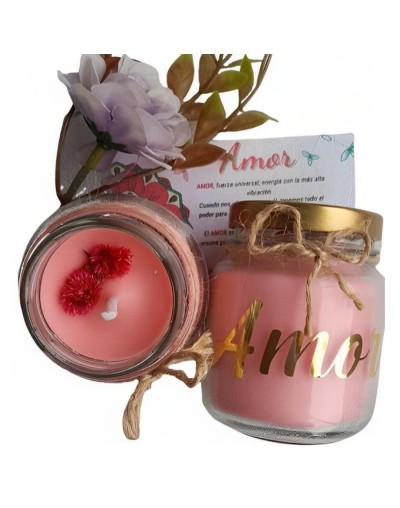 Vela ecológica aromatizada con intención amor y tarjeta de meditación