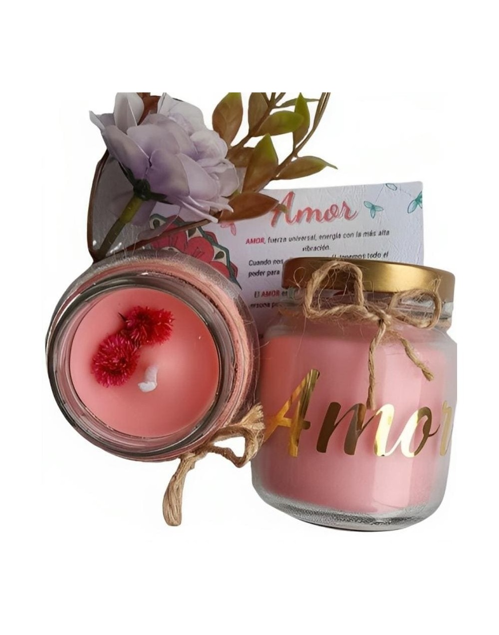 Vela ecológica aromatizada con intención amor y tarjeta de meditación