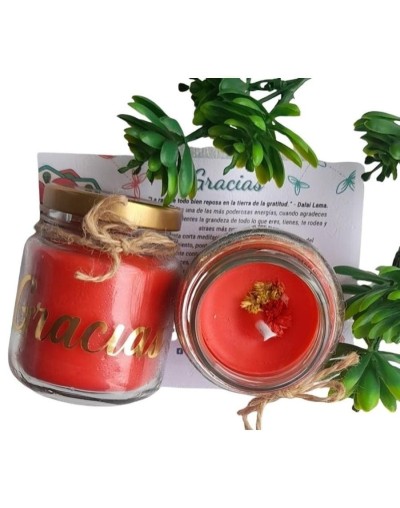 Vela ecológica aromatizada con intención de gracias, incluye tarjeta meditación