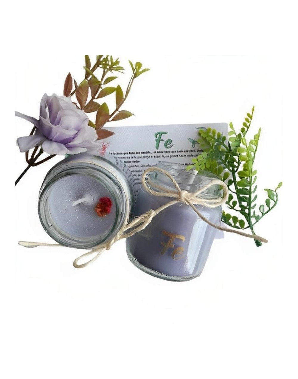 Vela ecológica aromatizada con intención de fe, incluye tarjeta de meditación