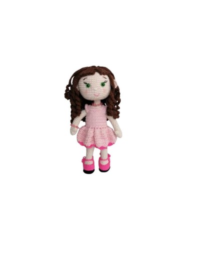 Muñeca con vestido rosado tejida en crochet