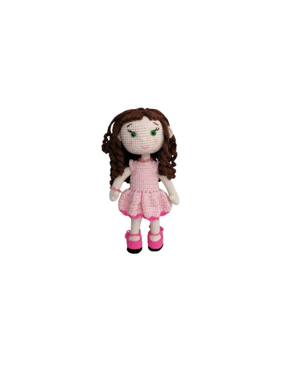 Muñeca con vestido rosado tejida en crochet