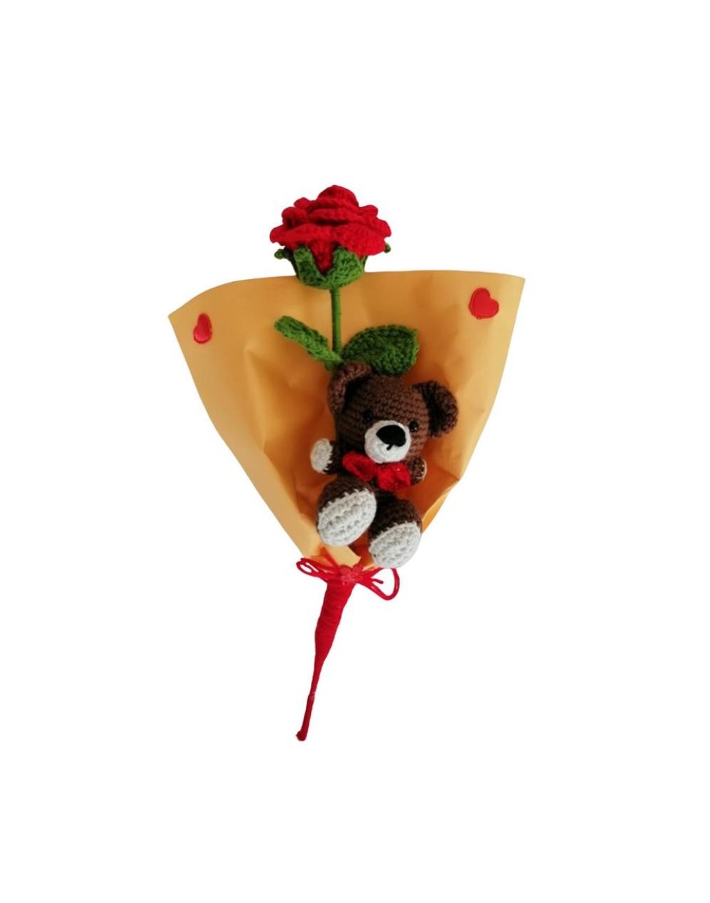Rosa eterna con osito tejidos en crochet