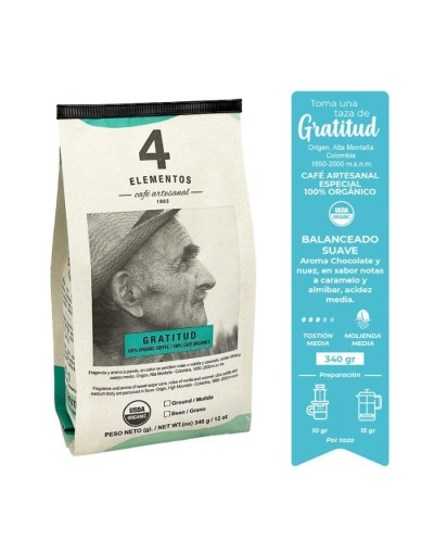 Cafe gratitud 4 elementos x 340 grs molido o en grano
