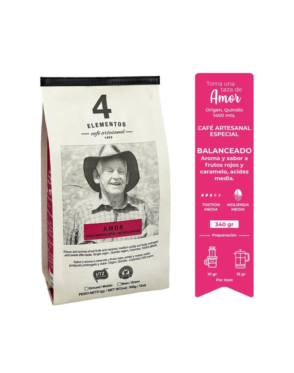 Café amor 4 elementos x 340 grs molido o en grano
