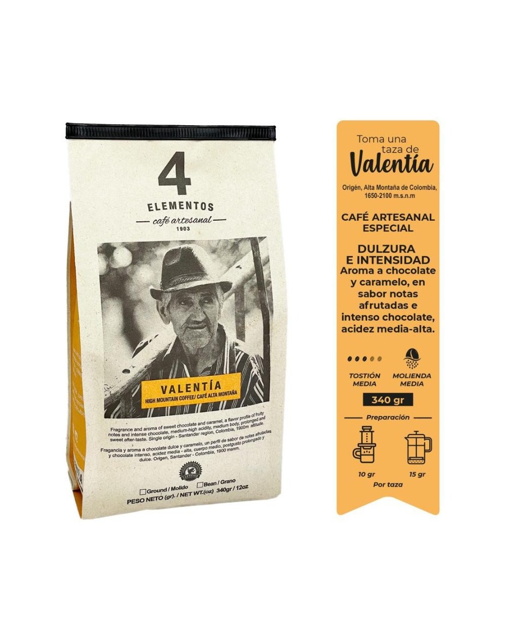 Cafe valentia 4 elementos x 340 grs molido o en grano
