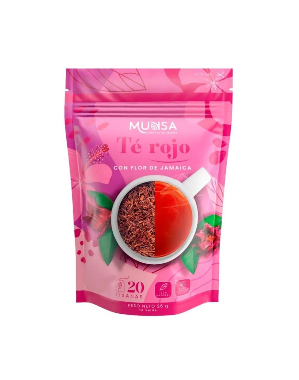 Munsa te rojo flor de jamaica x 26 grs/20 sobres