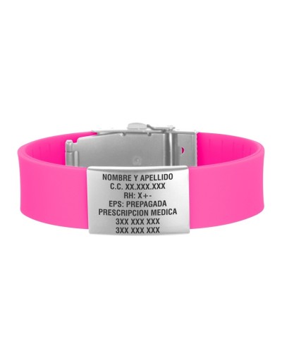 Manilla de identificación fucsia placa plateada