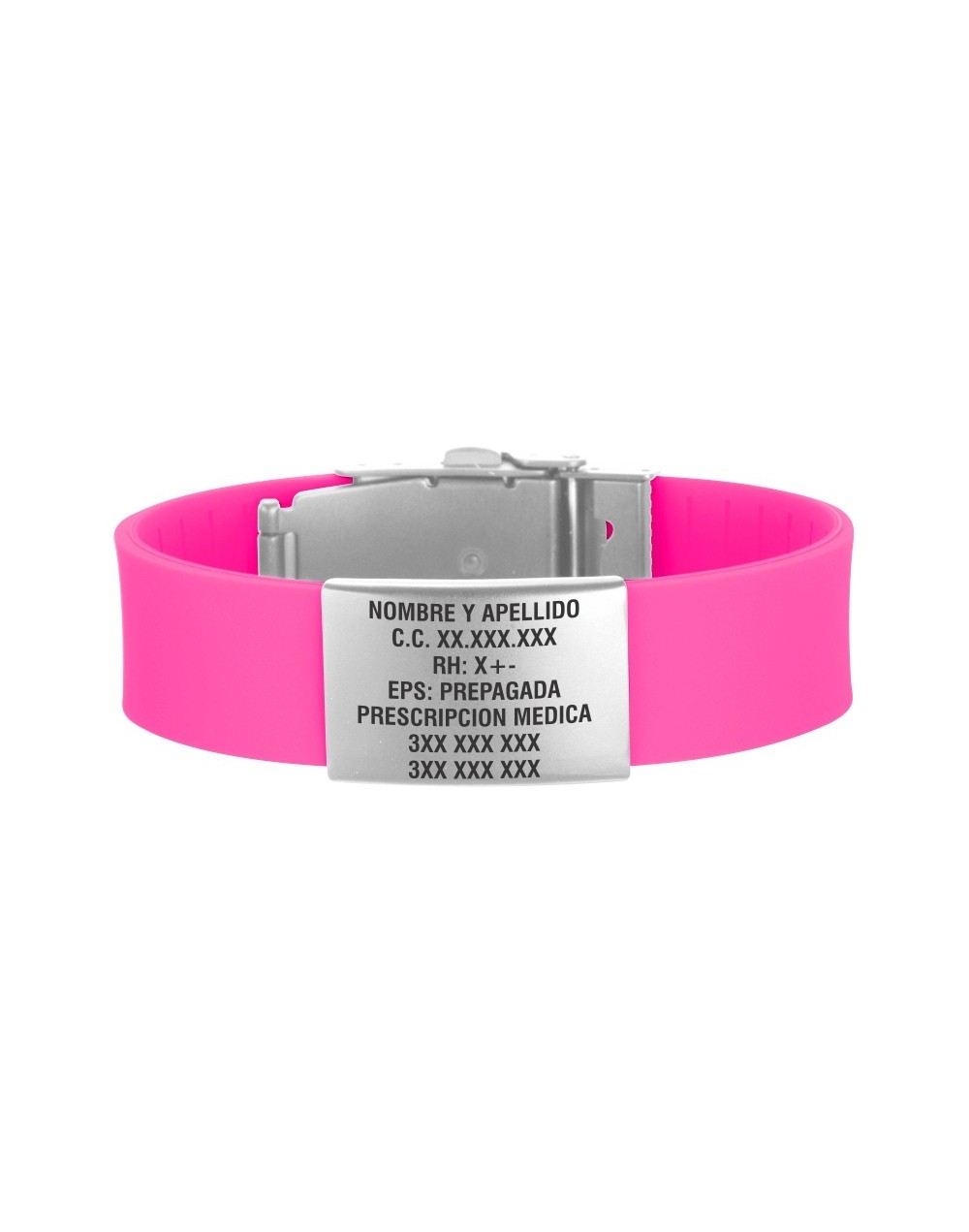 Manilla de identificación fucsia placa plateada