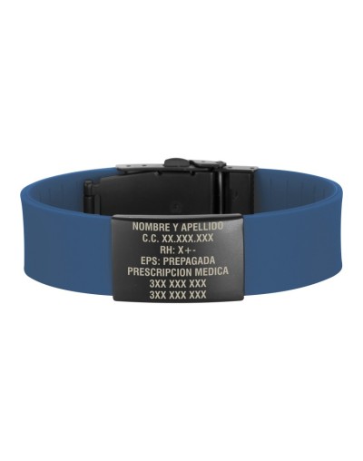 Manilla de identificación azul navy placa negra