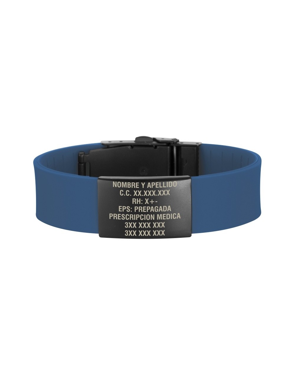 Manilla de identificación azul navy placa negra