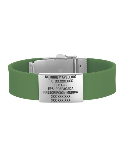 Manilla de identificación verde militar placa plateada