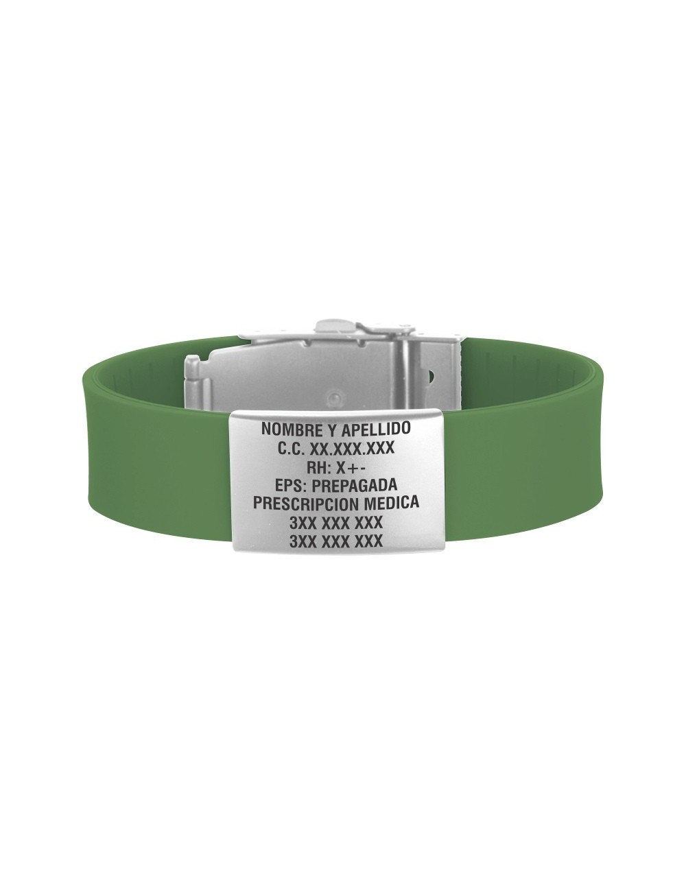 Manilla de identificación verde militar placa plateada