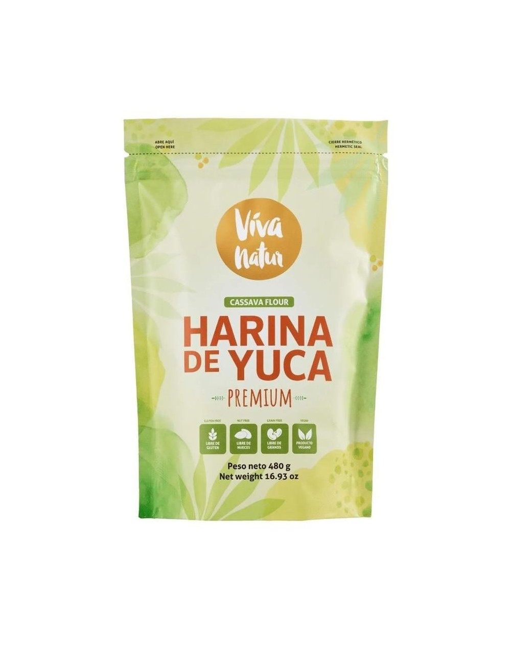 Harina yuca cassava premium viva natur x 480 grs