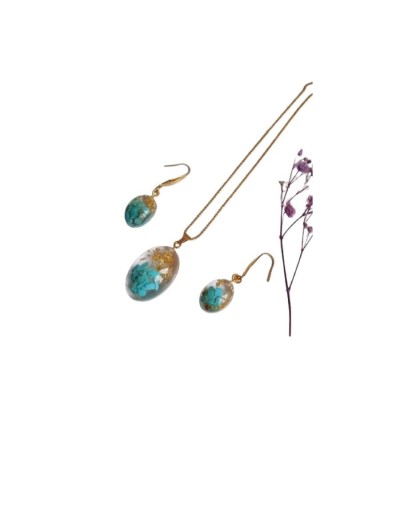 Juego de collar y aretes piedra natural