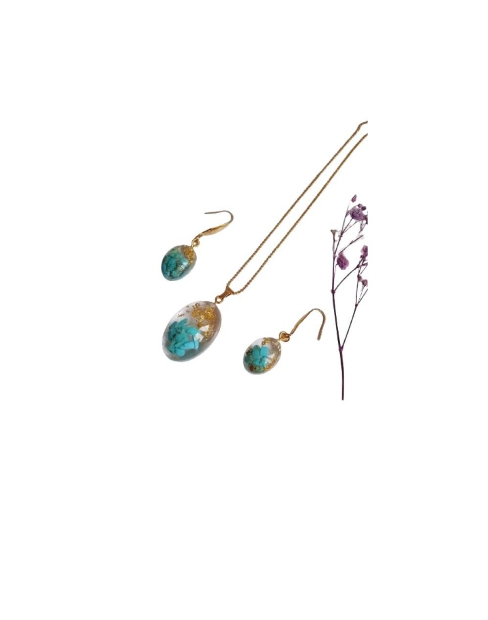 Juego de collar y aretes piedra natural