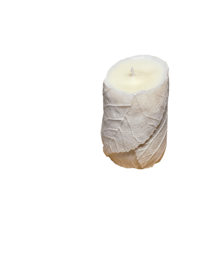 Vela aromática en cera vegetal tipo hojas fragancia chicle