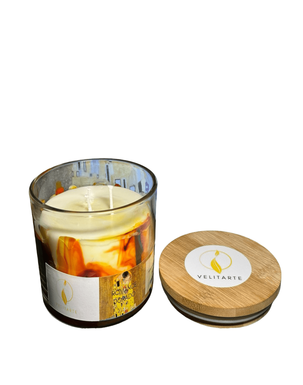 Vela homenaje romance dorado 350 ml fragancia bergamota jengibre y canela