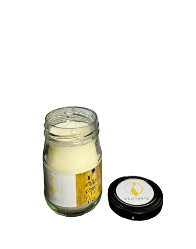 Vela homenaje romance dorado 160 ml fragancia bergamota jengibre y canela
