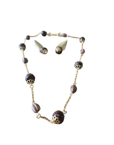 Juego collar y aretes perlas de cacao